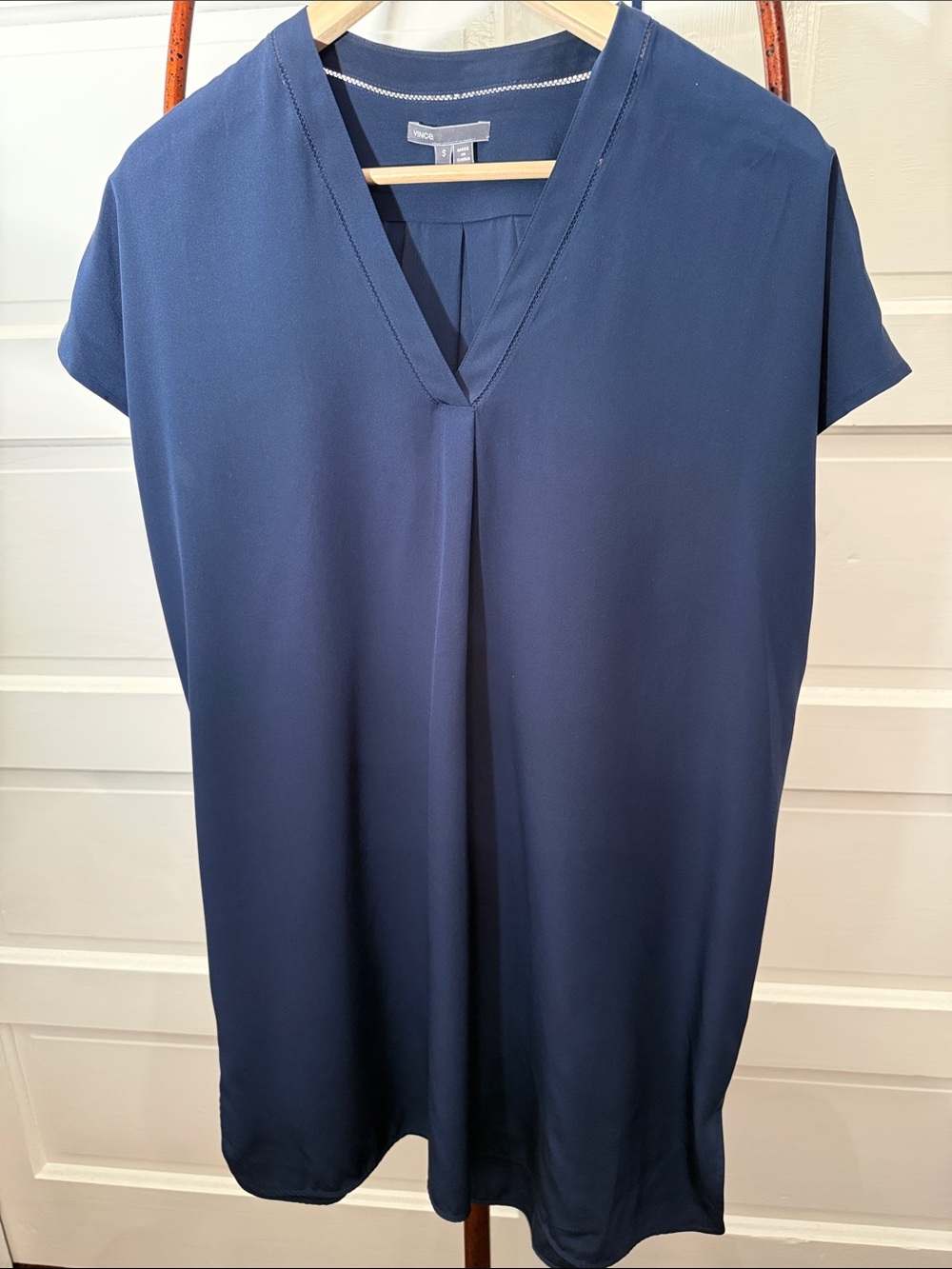 Vince 100 percent Silk Navy Tunic Dress Quiet Luxury Minimalist Oversized S